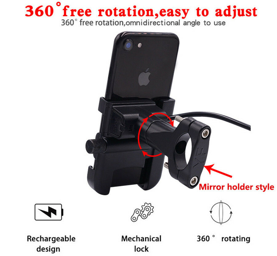 Motorbike Mirror Holder Install Phone Bracket& QC3.0 Charger Waterproof USB Port