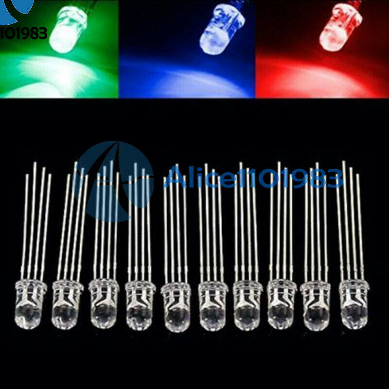 100Pcs 5mm 4pin RGB Tri-Color Common Cathode LED light Red Green Blue