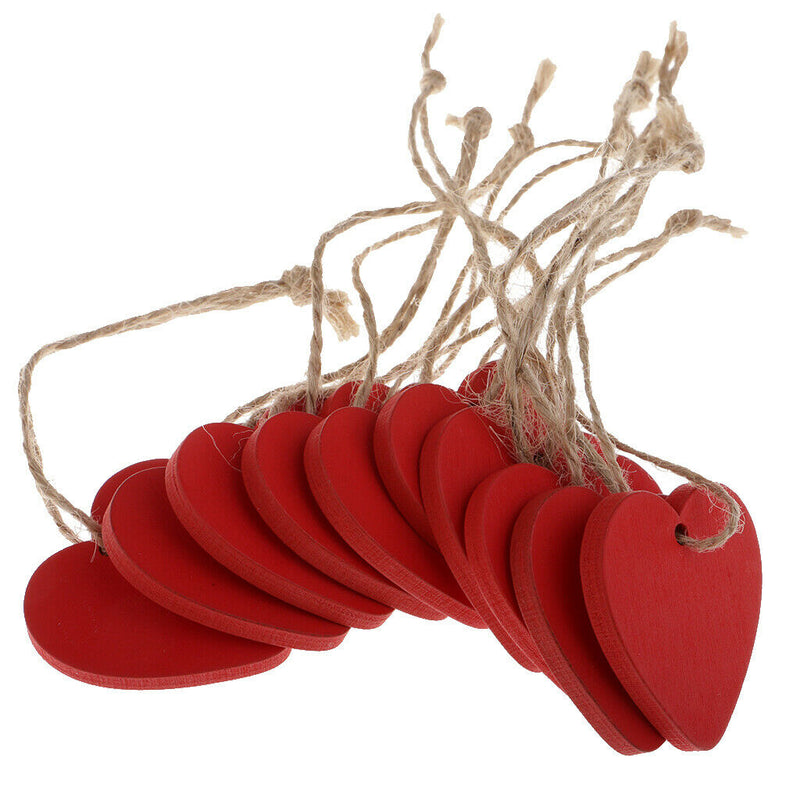 10x Wooden Heart MDF Blank Cutout Tags For DIY Craft Wedding Party Decors Red