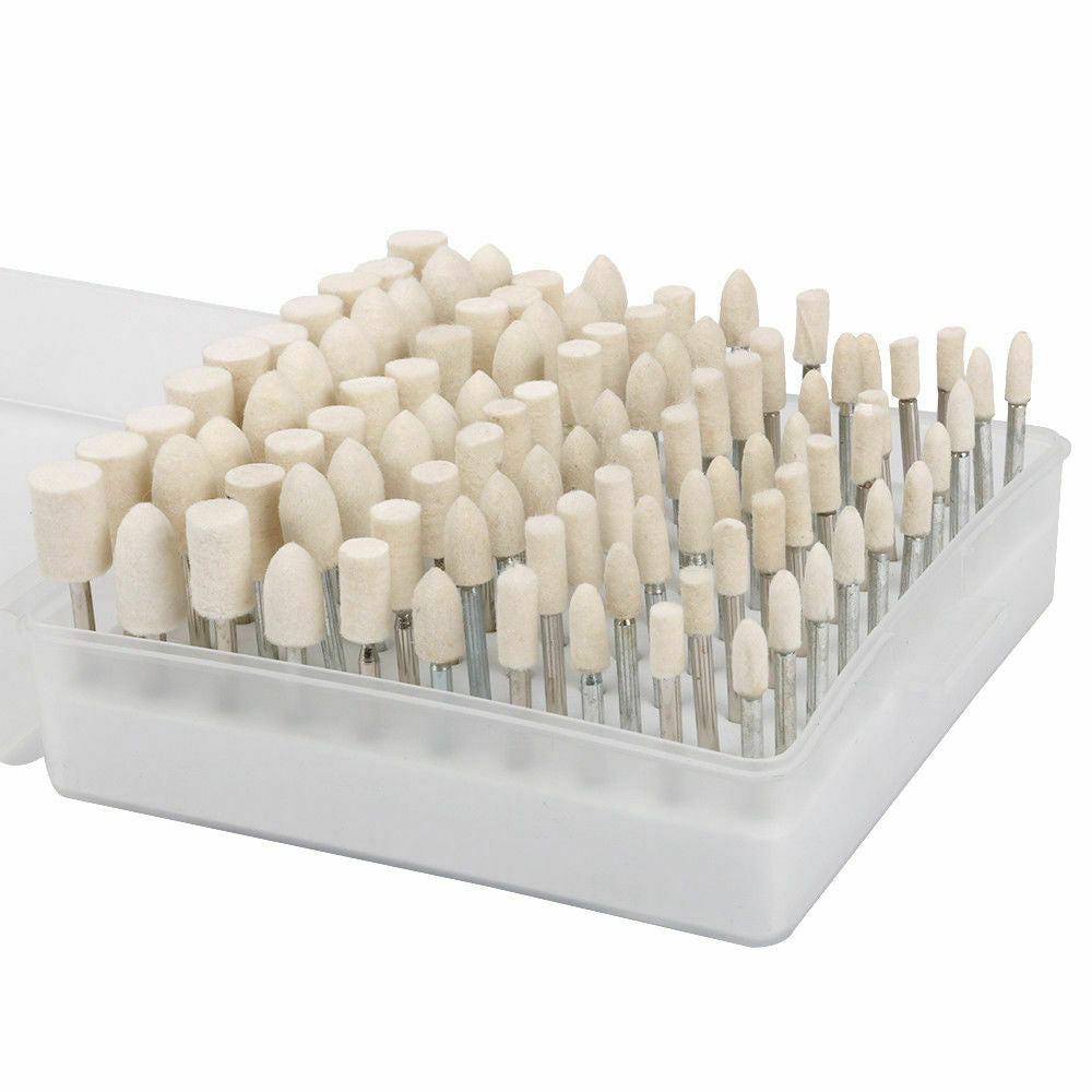 100Pcs Felt Polishing Pad Buff Clean Wheel Point Mandrel for Dremel Rotary Tool
