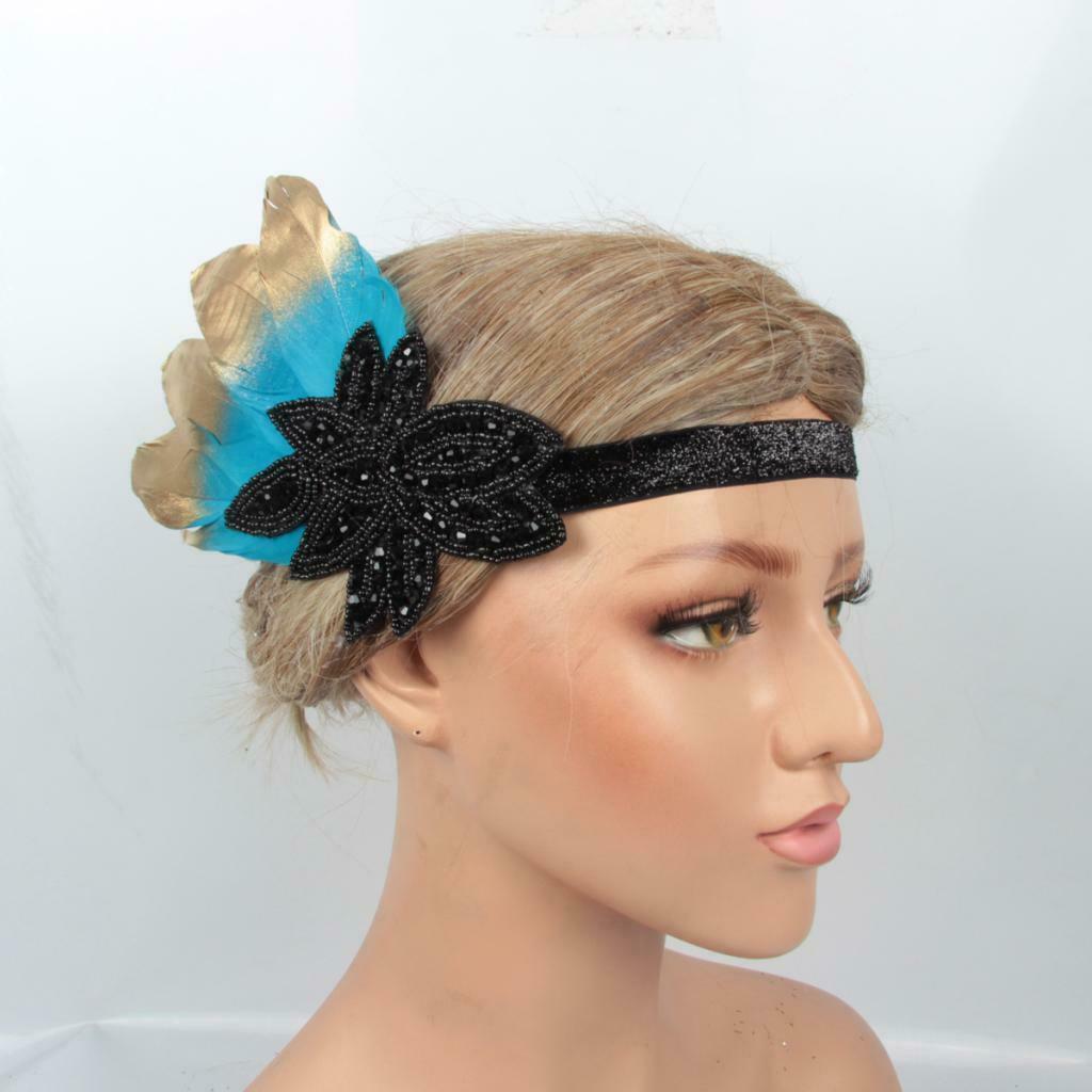 1920s Retro Style Costume Accessory Feather Flapper Headpiece Headband Blue