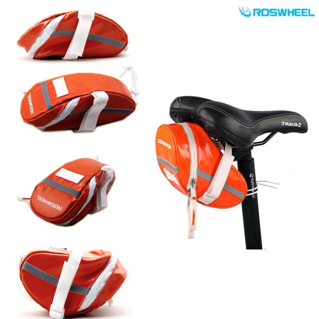 Orange ROSWHEEL Bike Bicycle Saddle Rear Seat Bag Patent Leather Waterproof