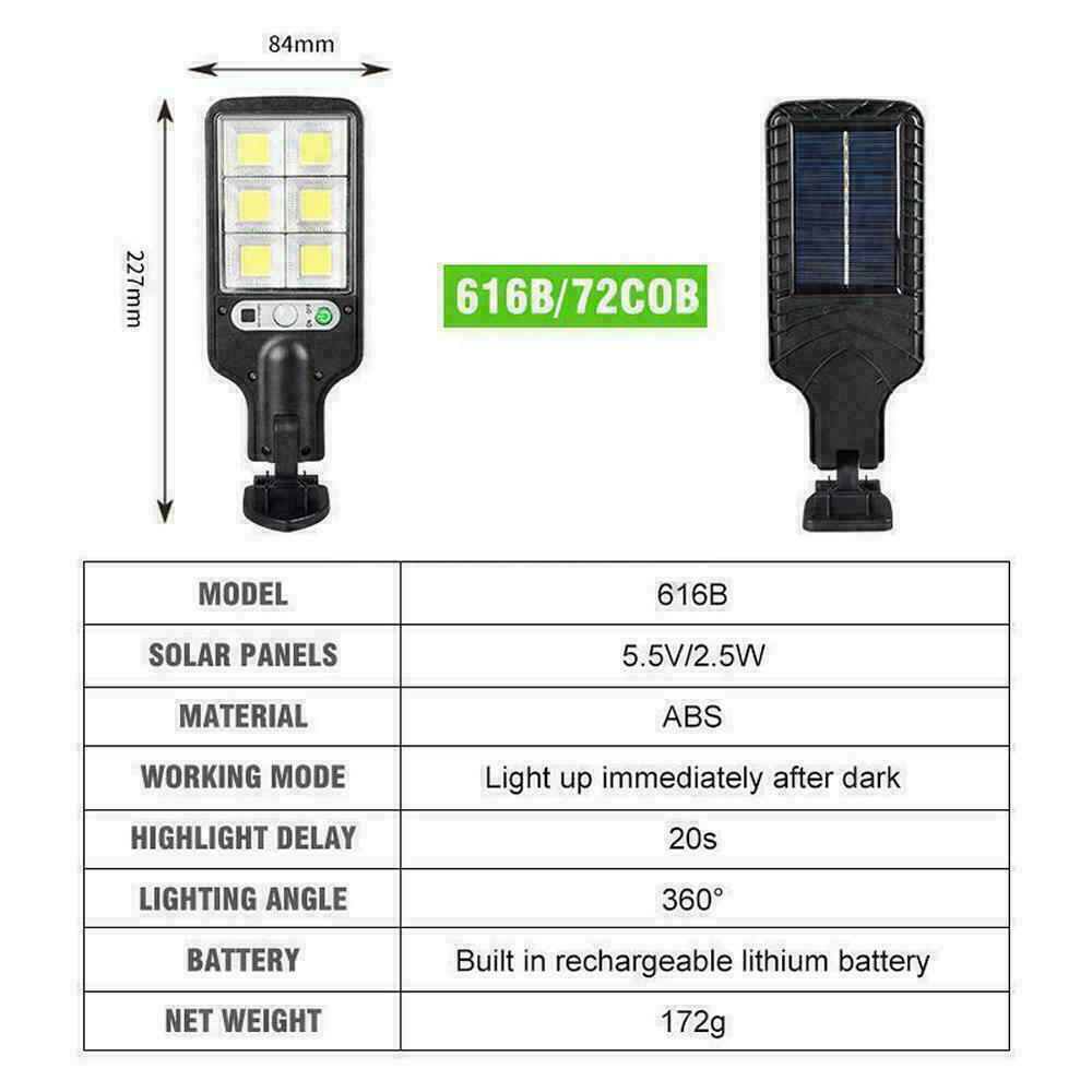 600W LED Solar Wall Light Motion Sensor Outdoor Garden Security Street Lamp