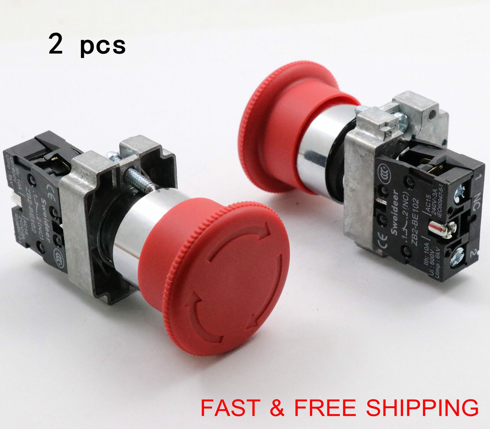 2PCS Emergency Stop Switch Red 600V 1 NC 10A Contacts  E-stop Twist RelODY_WF