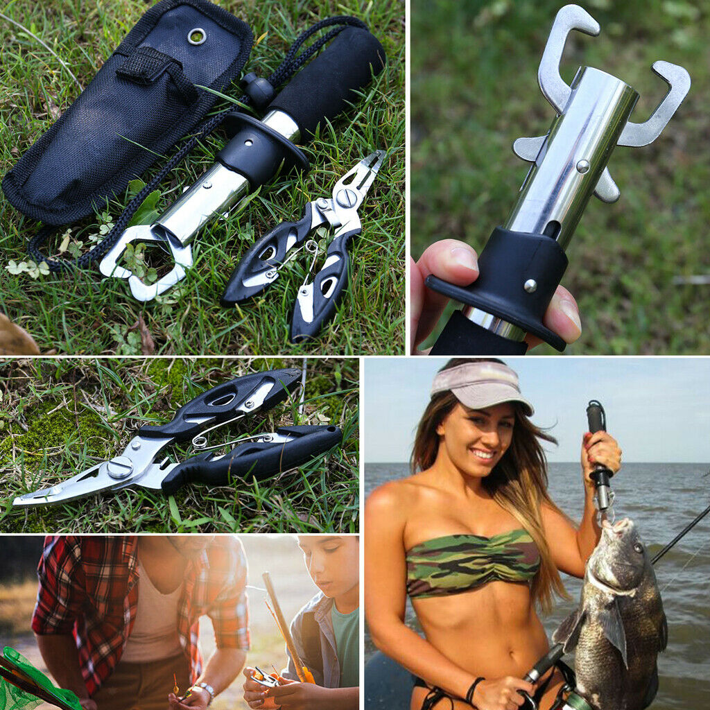 Stainless Steel Fishing Plier Scissor & Gripper Tackle Lock Clamp Tool Kayak