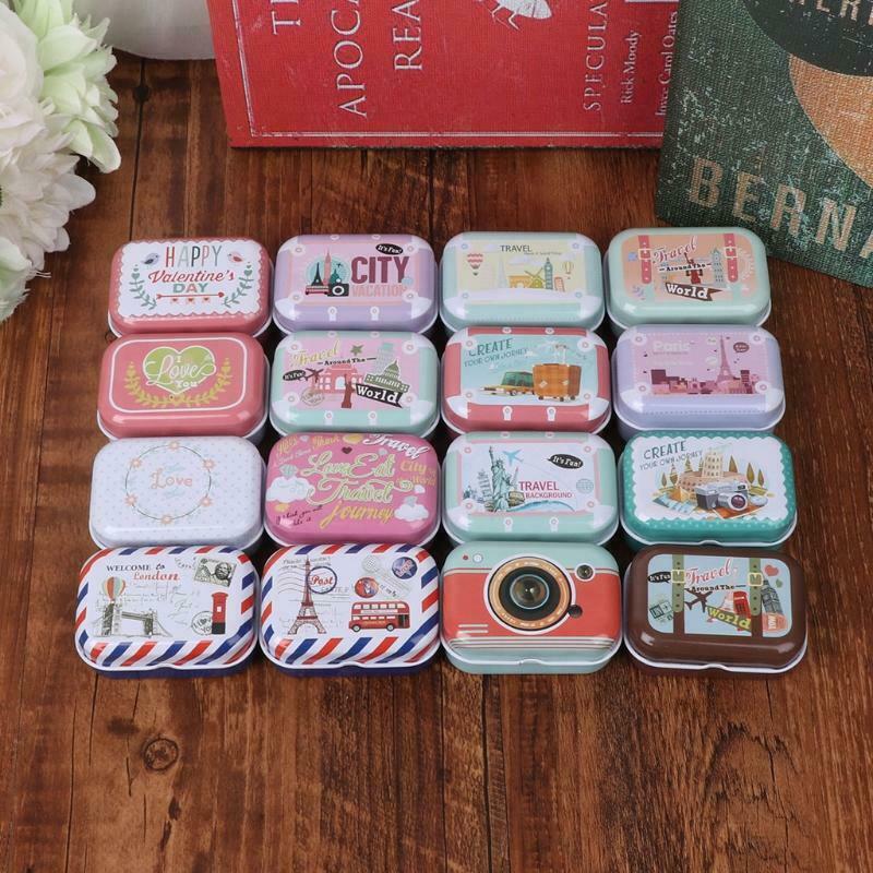 Empty Tinplate Metal Trinket Candy Jewelry Coin Container Storage Box Case