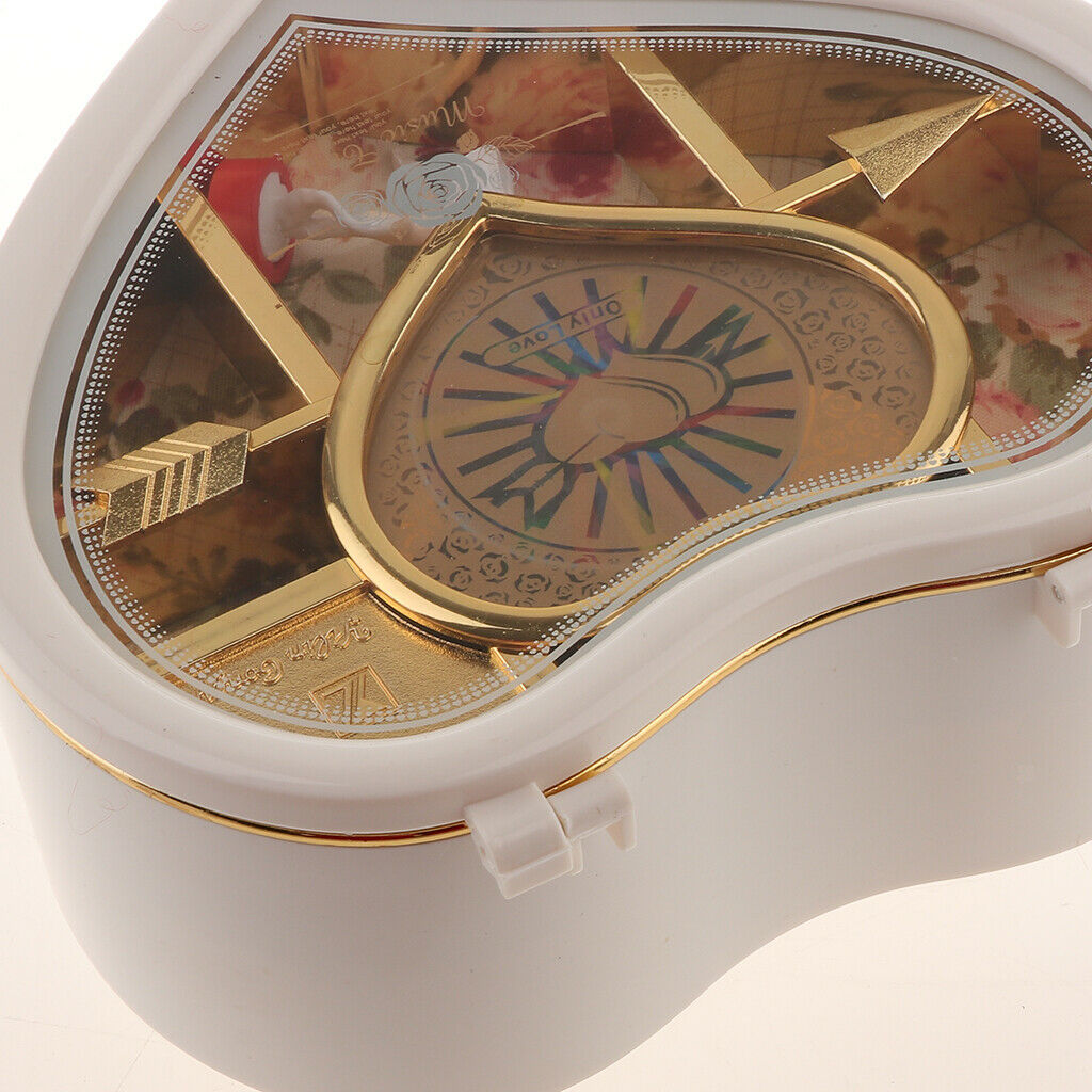 Romantic Heart Shape Rowling Ballerina Musical Jewelry Storage Box  White