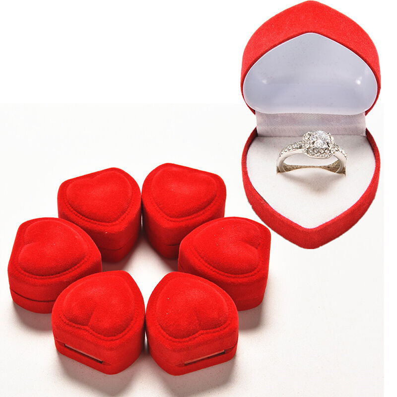 3x  Heart Shaped Ring Box Red Love Heart Storage Box Jewelry Display Box_DD