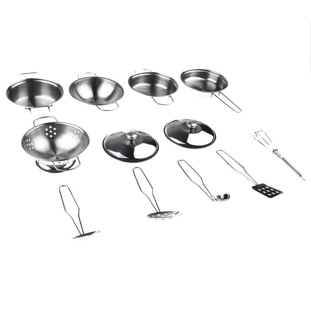 Kids Kitchen Cookware Set C - 12 Stainless Steel Cooking Tools for Role Play