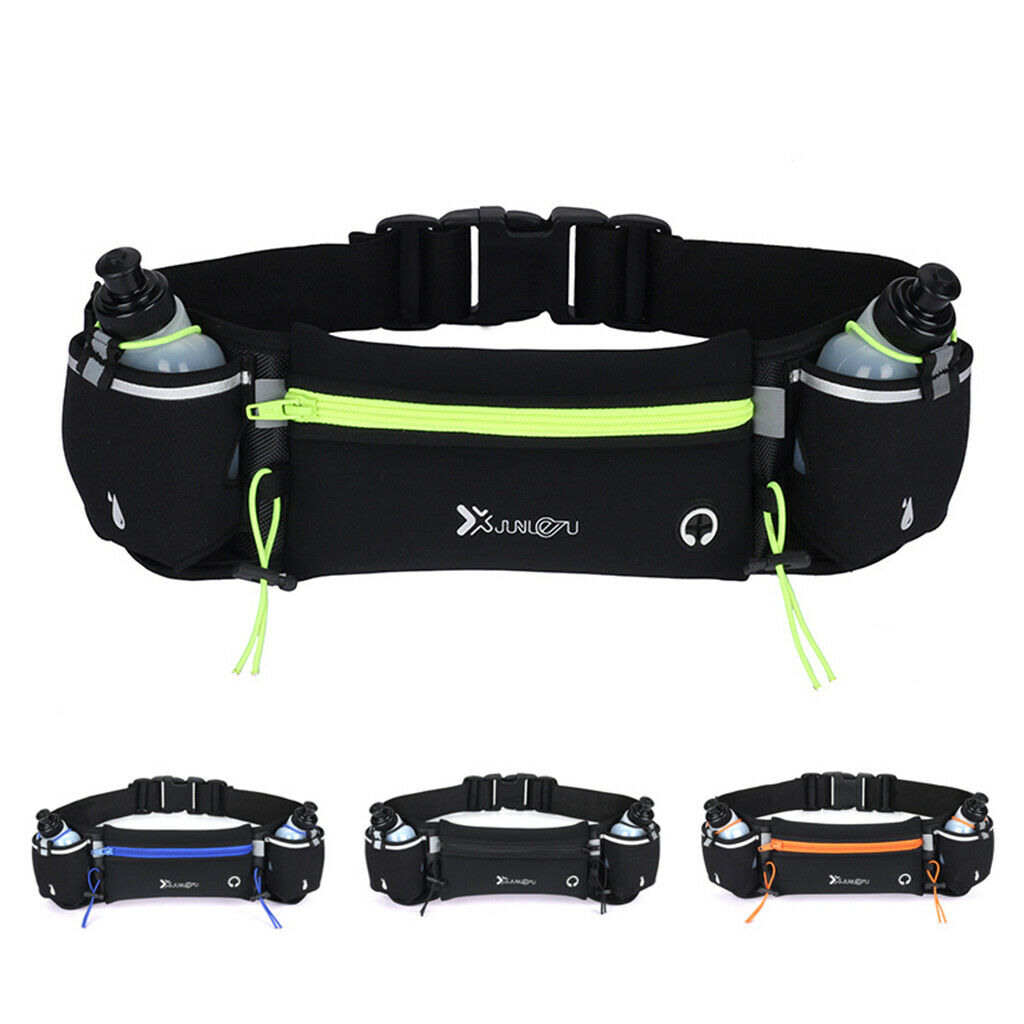 Running Belt with Bottle with Large Pocket for Jogging Cycling Camping Green