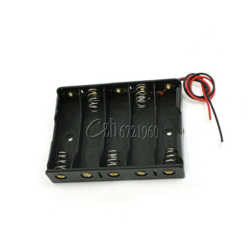 Plastic Battery Case Storage Box Holder with Wire Leads for 5 X AA 7.5V 5AA