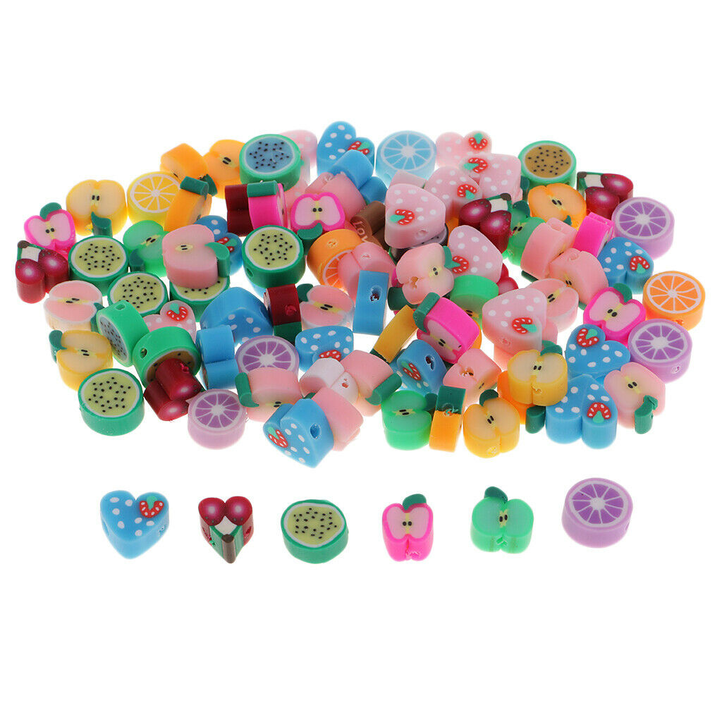 100x Fruits Slices Polymer Clay Beads for Jewelry Making Craft DIY
