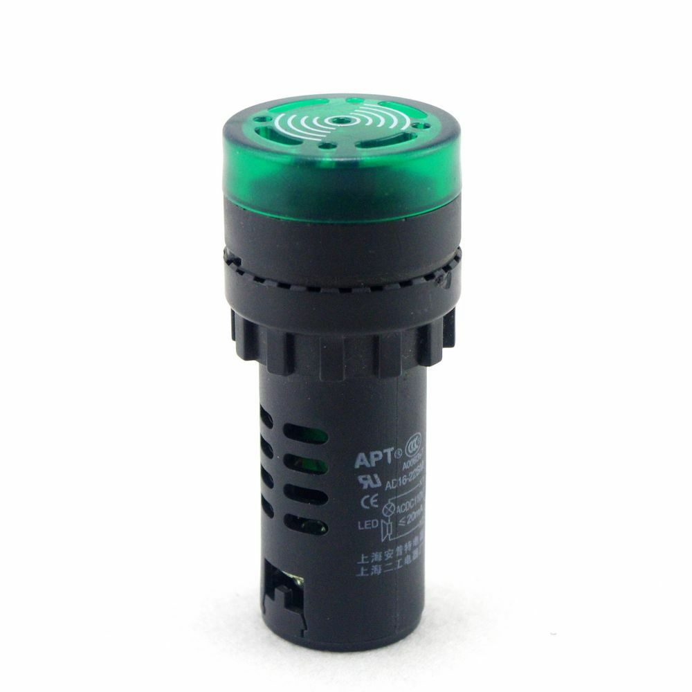 Green LED Indicator Light with Buzzer 12VDC 22mm Diameter  60mm Height