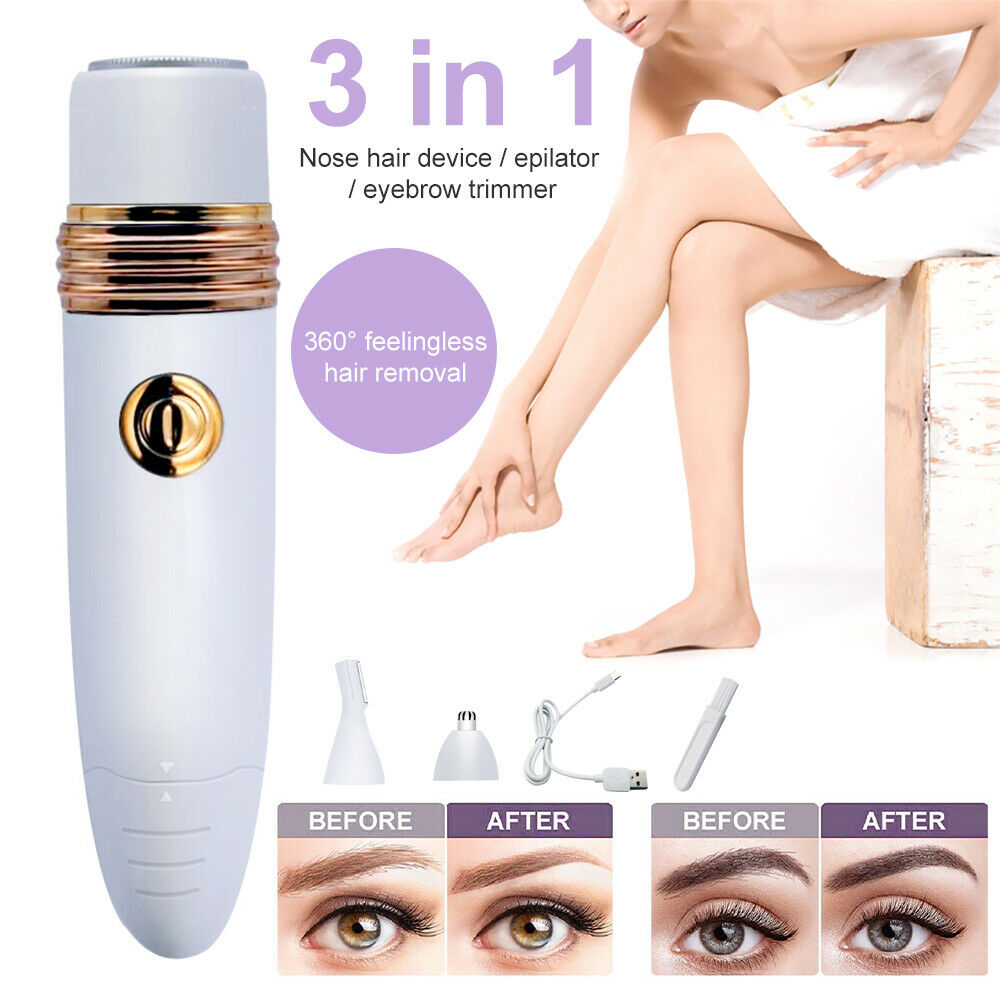 Women USB Rechargeable 3 in 1 Electric Shaver Epilator Eyebrow Shaving Trimmer
