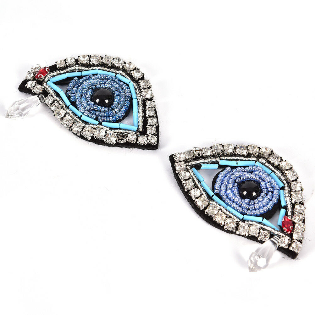1Pair Rhinestone eye Beaded Patch for Clothing Sewing on Beading Applique .l8