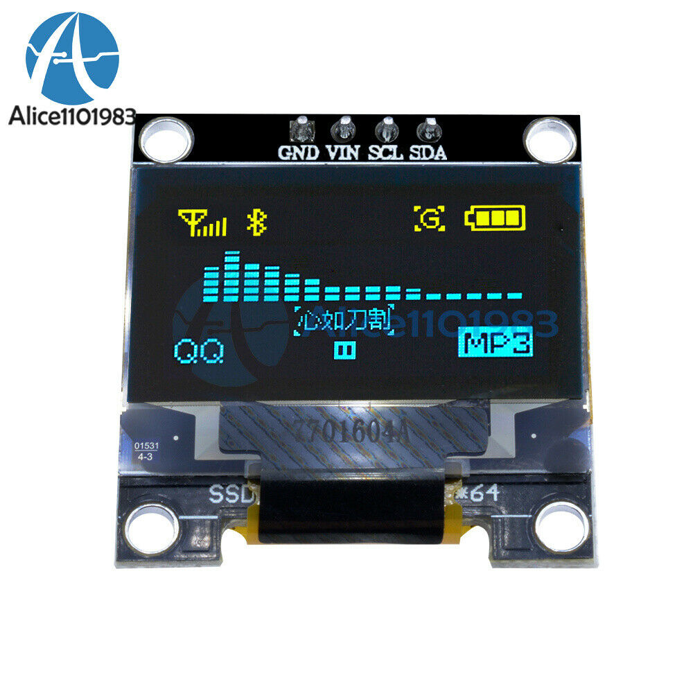 2X 0.96" inch 3-5V I2C IIC 128X64 Yellow Blue OLED LED Display Modul or Arduino