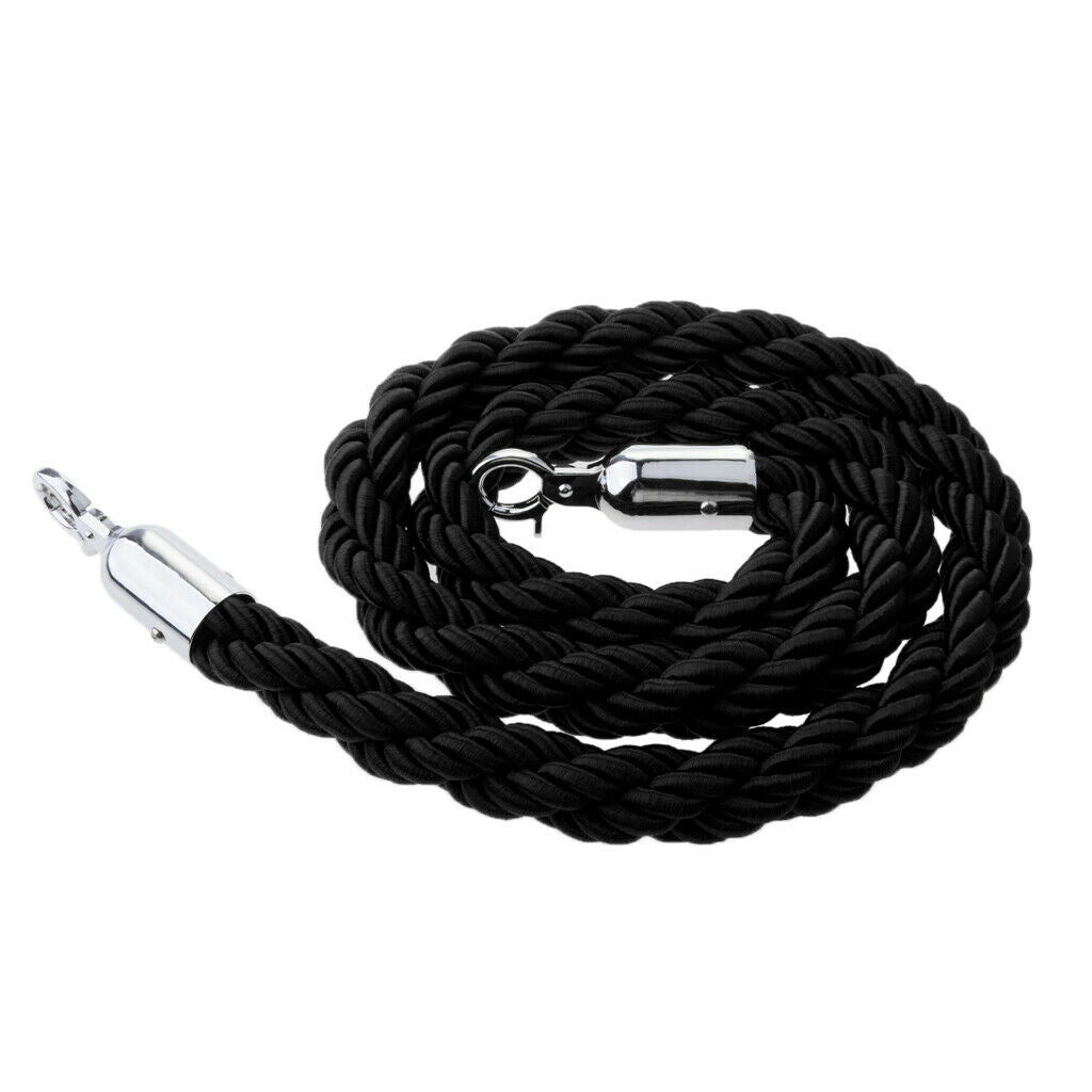 Black Queue Divider Control Stanchion Barrier Posts Twisted Rope 1.5m Long