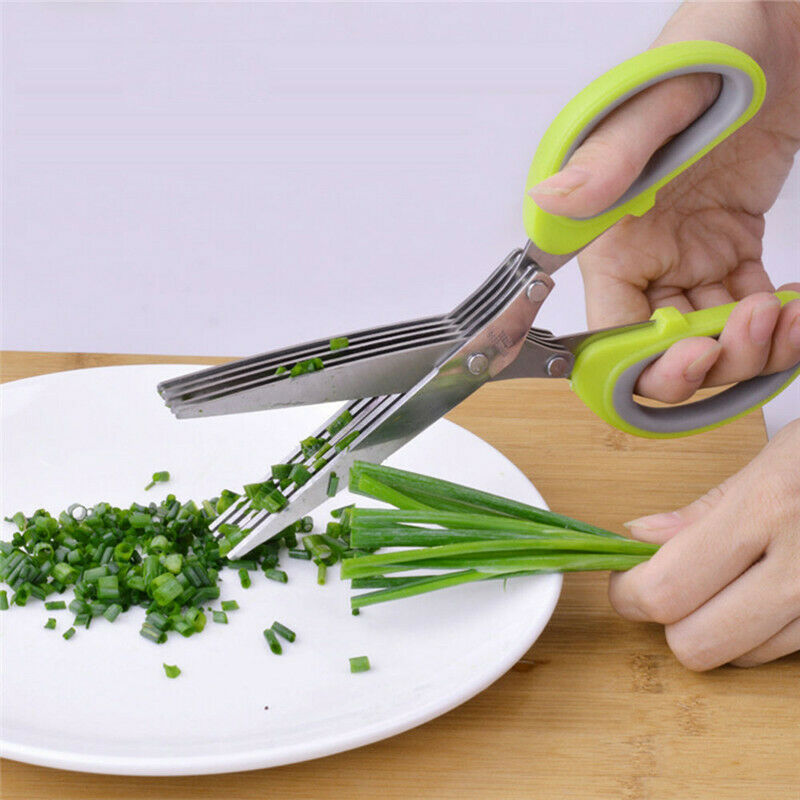 Stainless Steel 5 Layers Scissors Sushi Shredded Scallion Cut Herb Tool