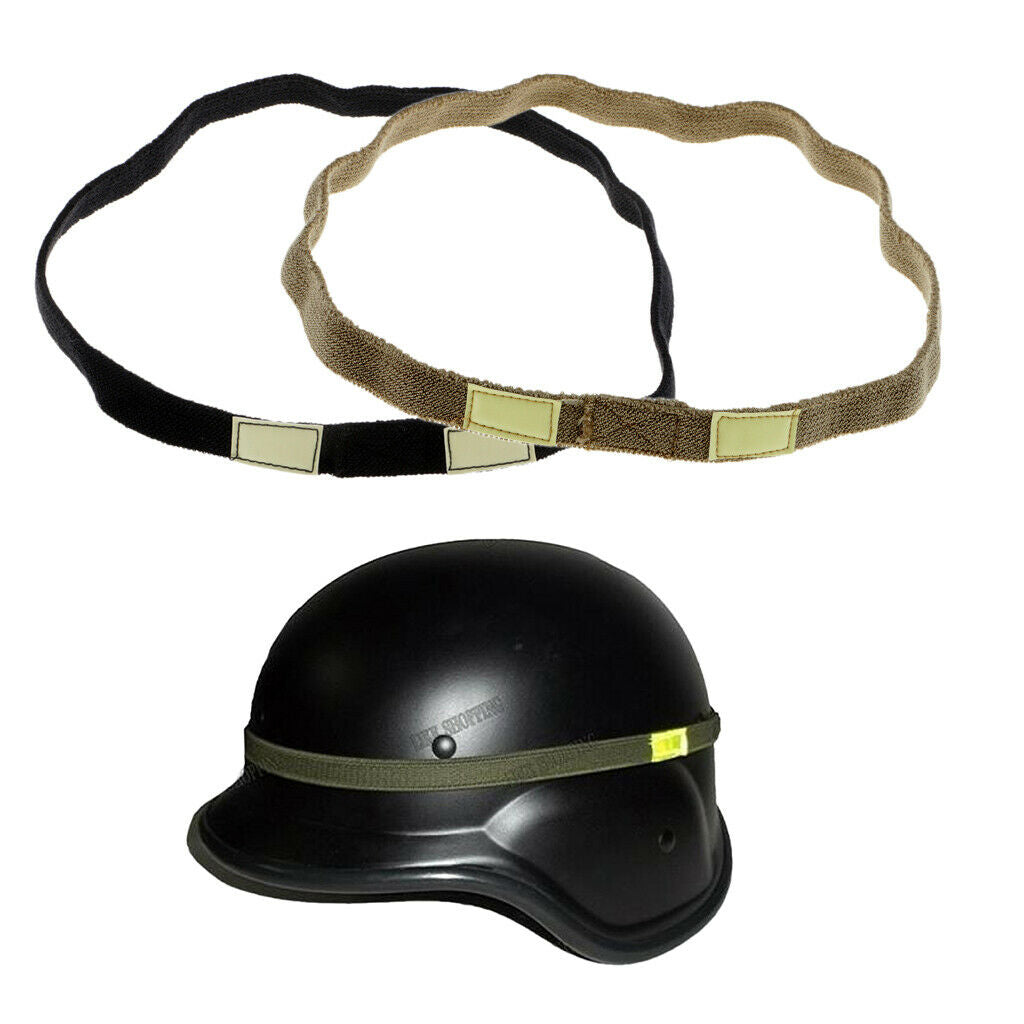 2x Elastic Reflective Camo Strap Helmet Band For M88 MICH 58cm Black&Sandy