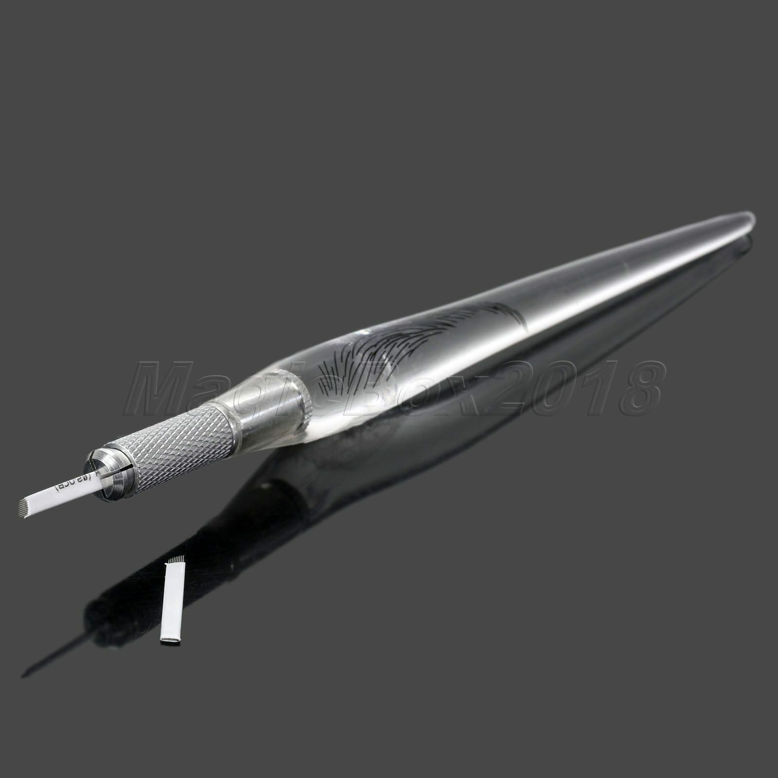 50Pcs Permanent Eyebrow Microblading 9 Pins Curved Blade Needles & Tattoo Pen