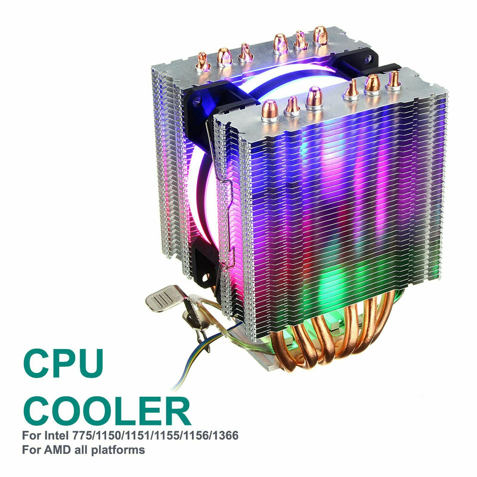RGB CPU Cooler Cooling Fan for Intel LGA 775 1150 1151 1155 1156 1366 AMD AM4
