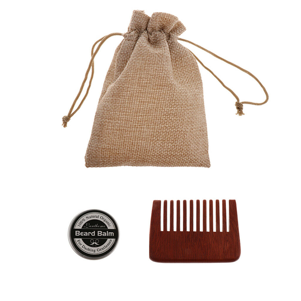 Men's Gift Kit Natural Beard Oil Balm Mustache Wax Grooming Brush Comb Set