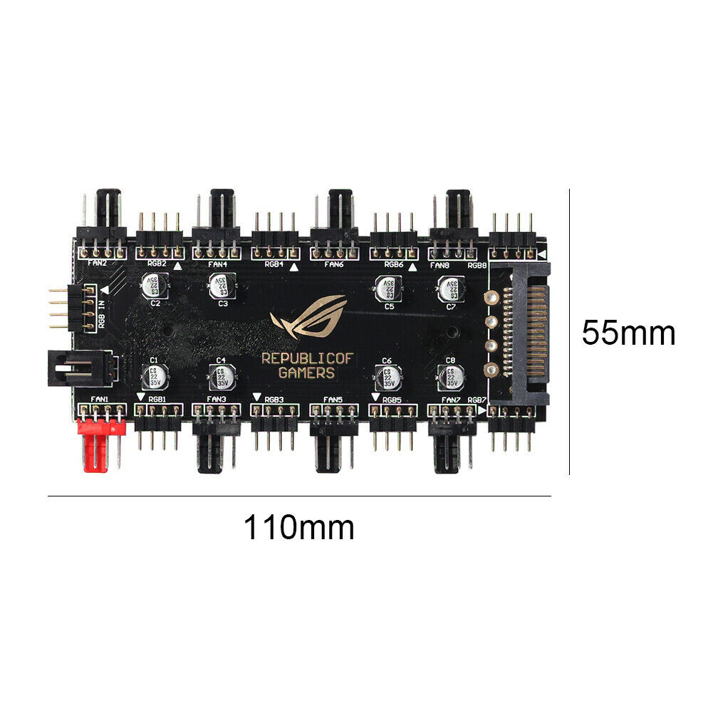 1 To 8 Multi Way Splitter RGB PWM HUB 12V/4 Pin for Fan Motherboard (SATA)