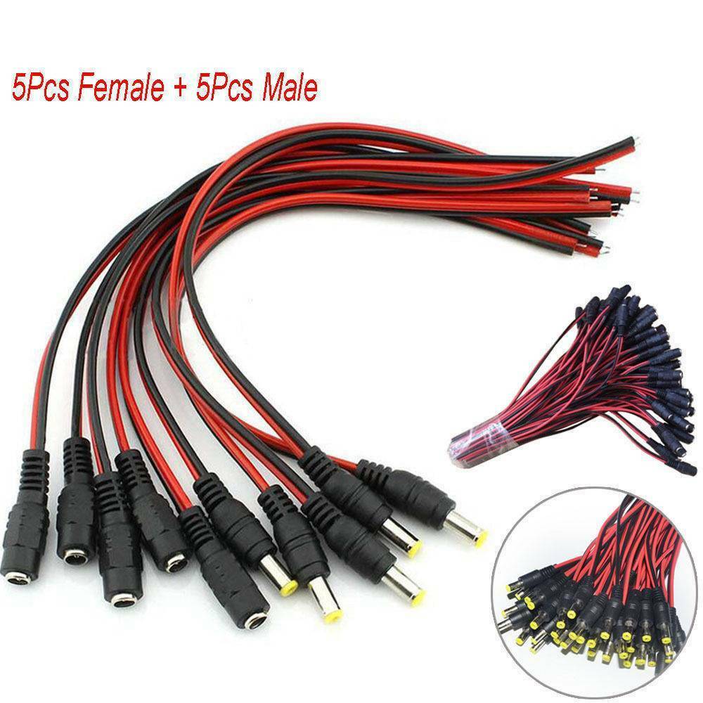 10* 5.5 x 2.1mm Male & Female 12V DC Power Socket Jack Plug Connector Cable Wire