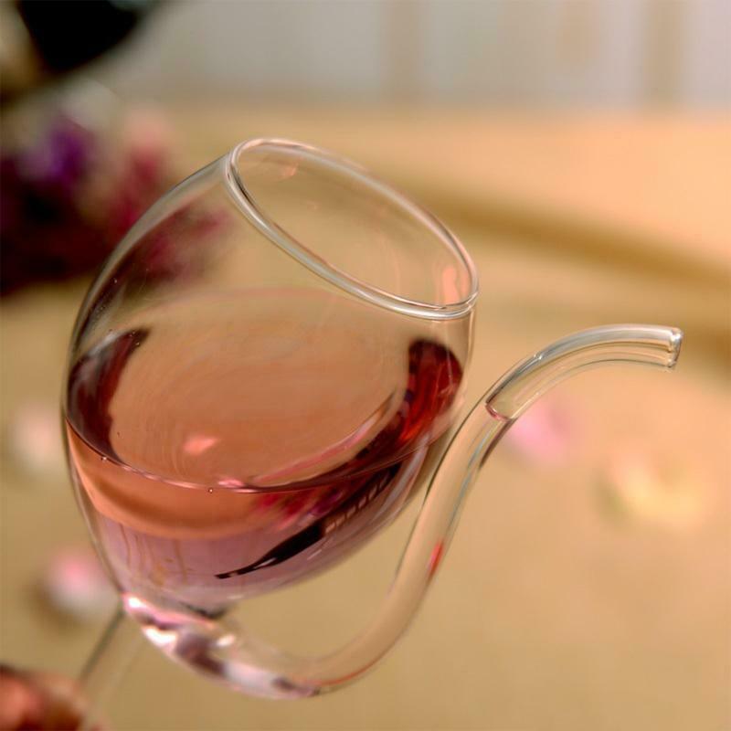 300ml  Red Wine Glass Transparent Cup Mug With Built in Drinking Tube Straw Wate