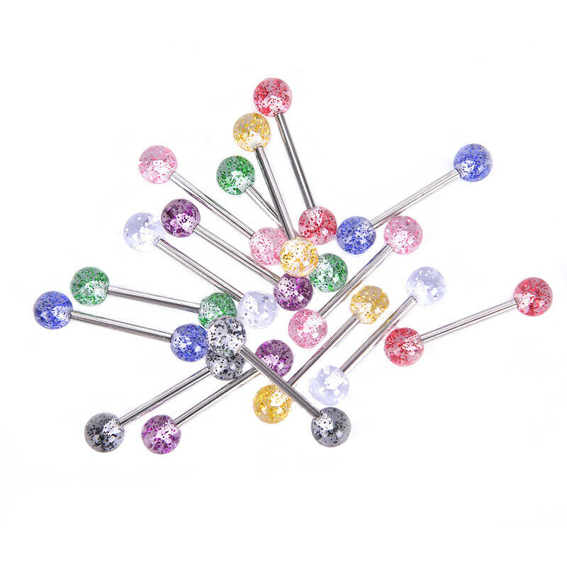 8PCS/Set Colorful Glitters Tongue Rings Barbell Ball Body Piercing Jewelr.l8