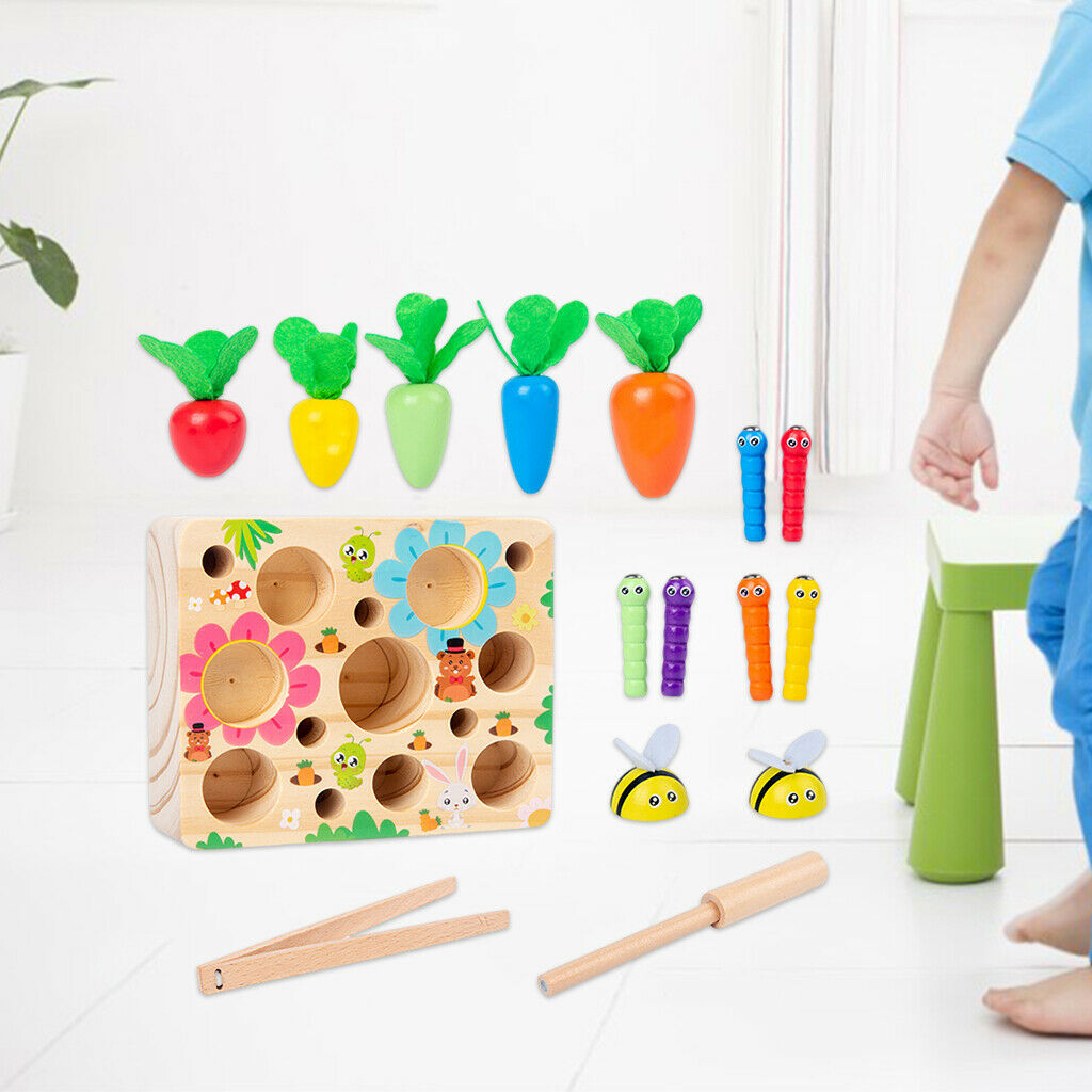 Wooden Pulling Carrot Insect Magnetic Game Montessori Learning Block Puzzles