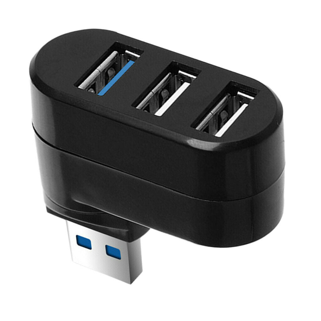2X 180 Degree Rotatable 3 Ports HUB USB 3.0 + 2 USB 2.0 Adapter Splitter Black