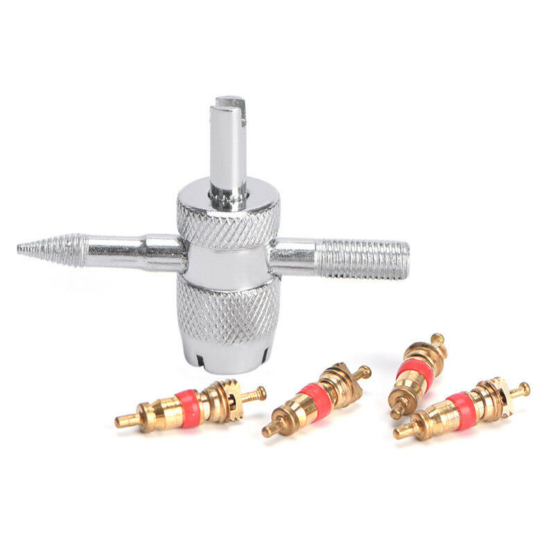 Car Bike Tire Accessory + 4 Valve Stem Core 4 Way Tyre Valve Repair Remove.l8