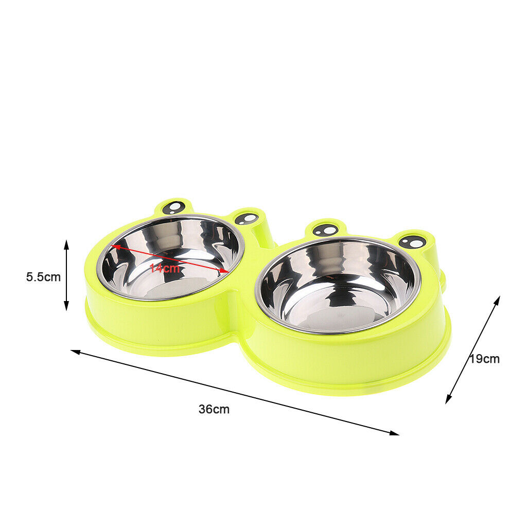 Frog Shape Dog Feeder Double Food Bowls Water Dish  Pink