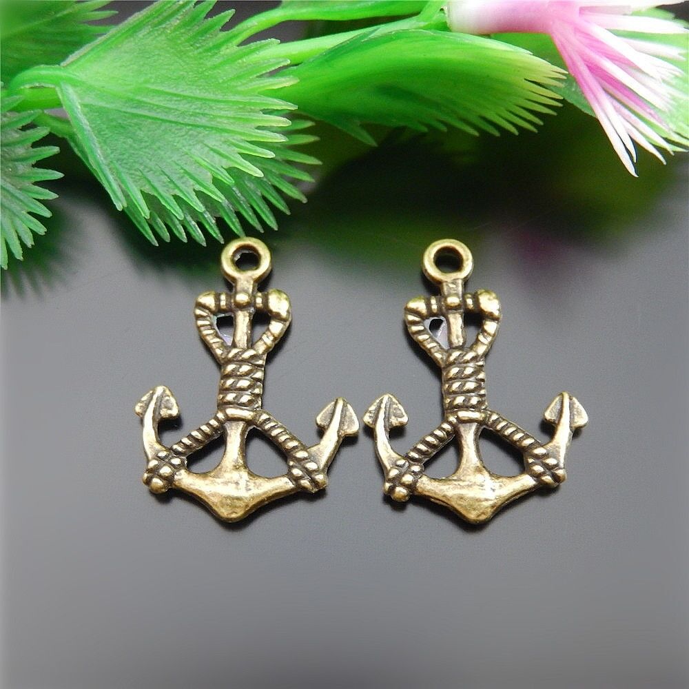 40pcs Antiqued Bronze Alloy Boat Anchor Charms Pendant Craft Jewelry Findings