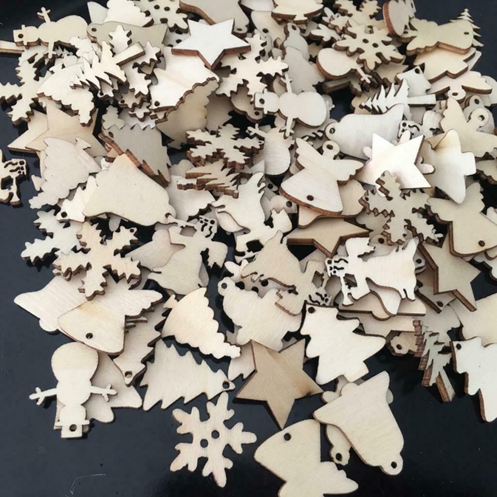 50 Pieces Mixed Christmas Ornaments Wood Shapes Xmas Tree Party Decor Ornaments