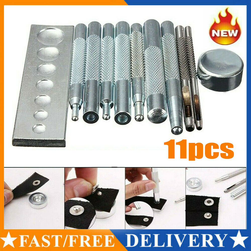 11PCS Sets Craft Tool Die Punch Snap Rivet Setter Base Kit For DIY Leather Craft