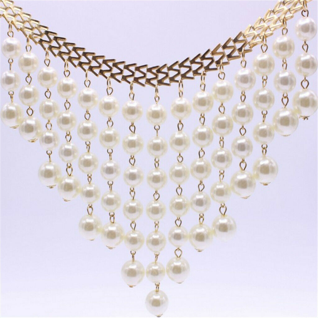 Multi-layer Pearls Tassel Collar Necklace Clavicle Chain for Women Wedding