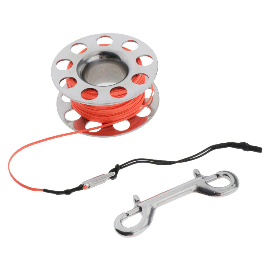 Stainless Steel Scuba Dive Reel with 18m Line Double Ended Bolt Snap Orange