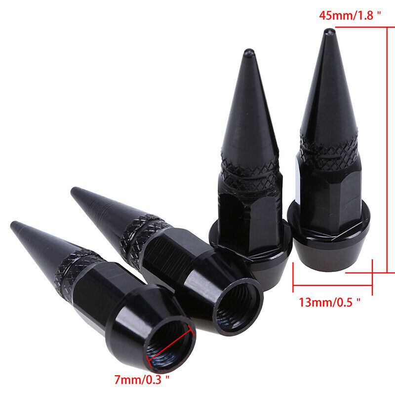 4Pc Black Chrome Aluminum Metal Spike Wheel/Tire Valve Stem Car Truck Air Caps