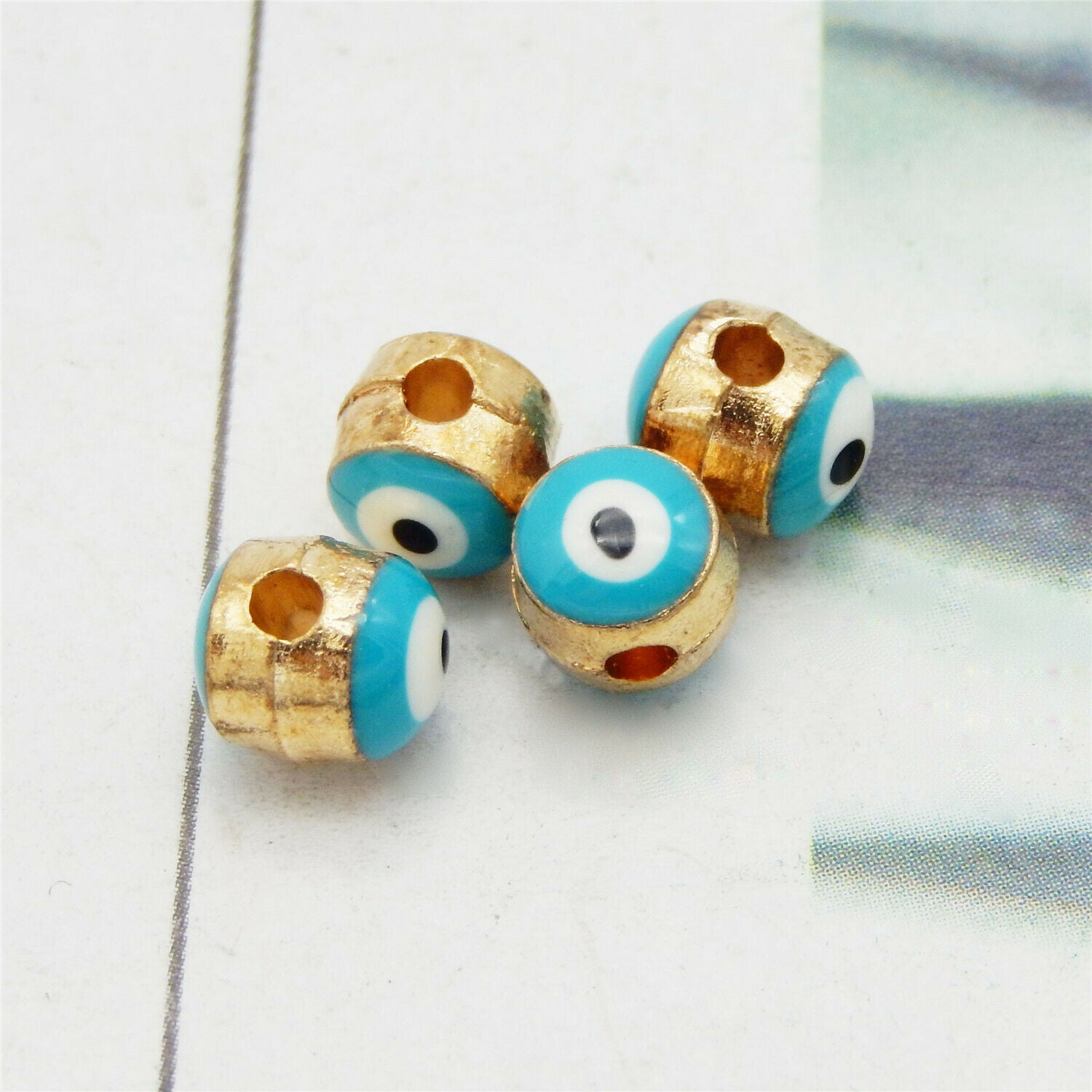 12 PCS Enamel Evil Eye Loose Spacer Heart Bead For Bracelet Necklace Craft 6x6mm
