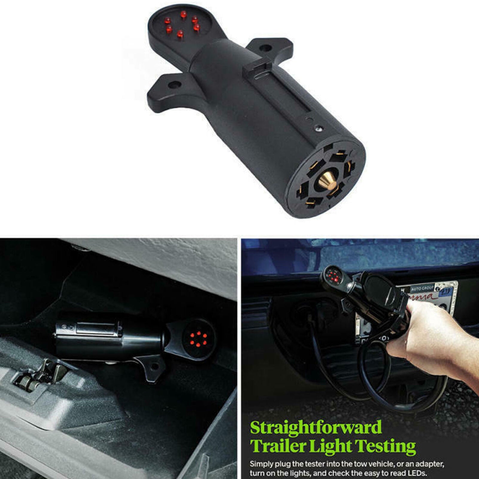 7-Way Blade Trailer Light Wiring Circuit Tester Round Adapter Pin Plug RV