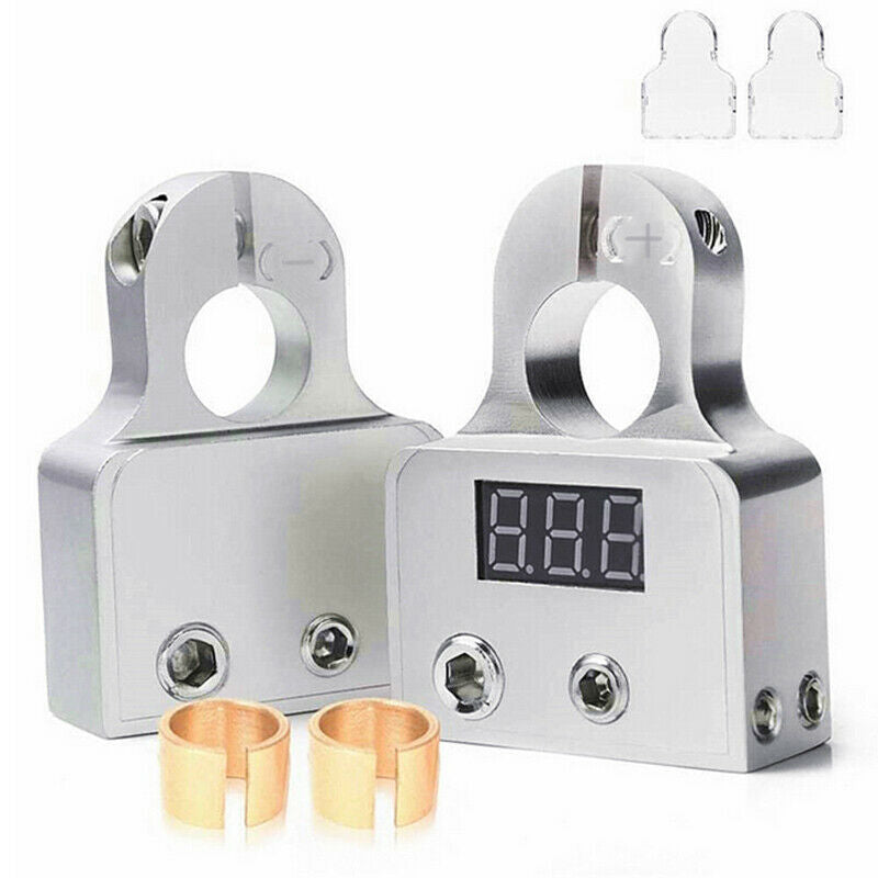 2pcs Digital Car Battery Terminal Connector + Voltmeter 0/4/8 AWG Power Post Kit
