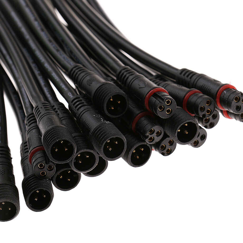 Durable 20x Waterproof 3 Pin Male+Female Plug Connector LED Cables 20x0.8cm