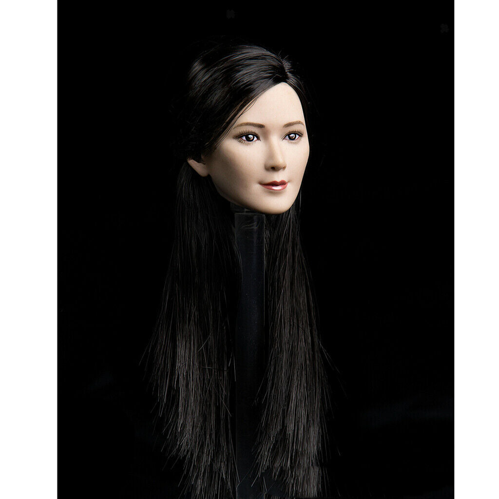 1/6 Scale Asian Girl Customized Head Sculpt for 12 inch Female Body, Long Black