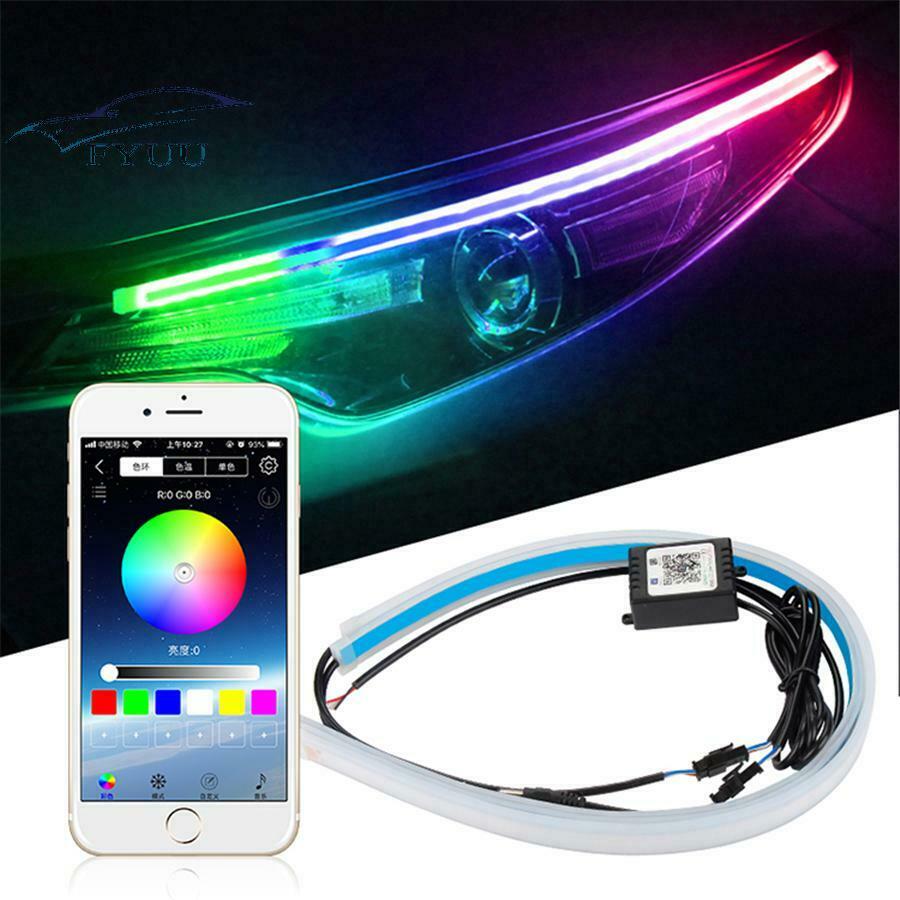 2x RGB Sequential Strip DRL Daytime Running w/APP Bluetooth Remote Control 45CM