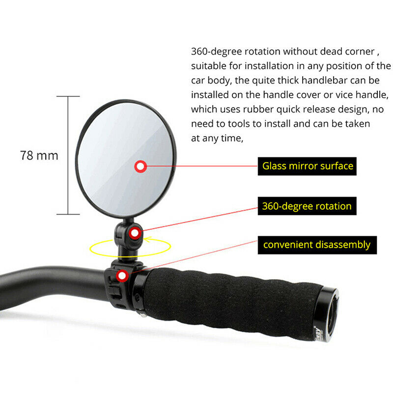 2Pcs Bicycle Mirror Handlebar Rearview Mirror Wide Angle 360 degree Rota KTDFAU