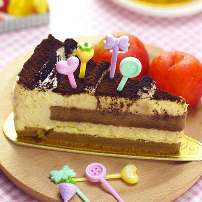 8Pcs Mini Kids Pinkycolor Fruit Fork Cartoon Snack Cake Dessert Food Toothp DF