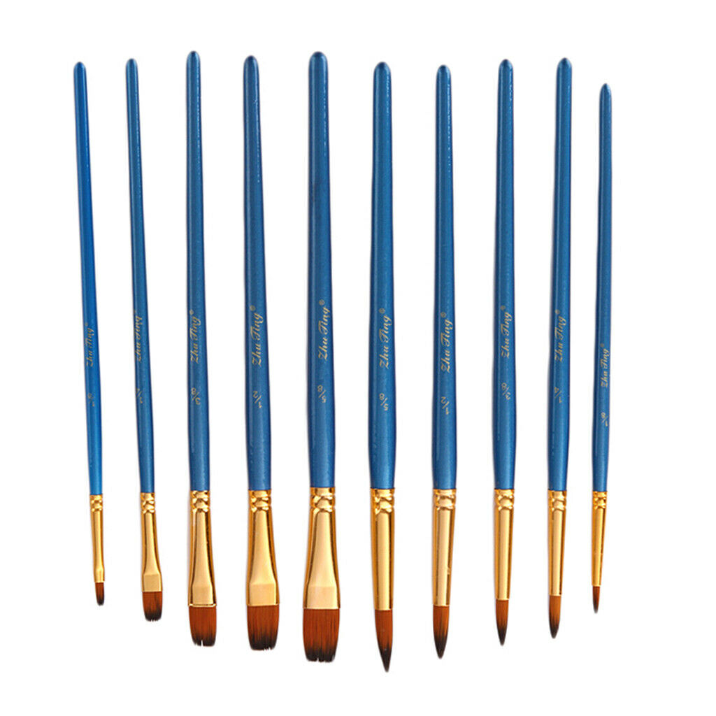 10pcs Wooden Handle Artist Paint Brush Set For Face Body Painting Nail Art