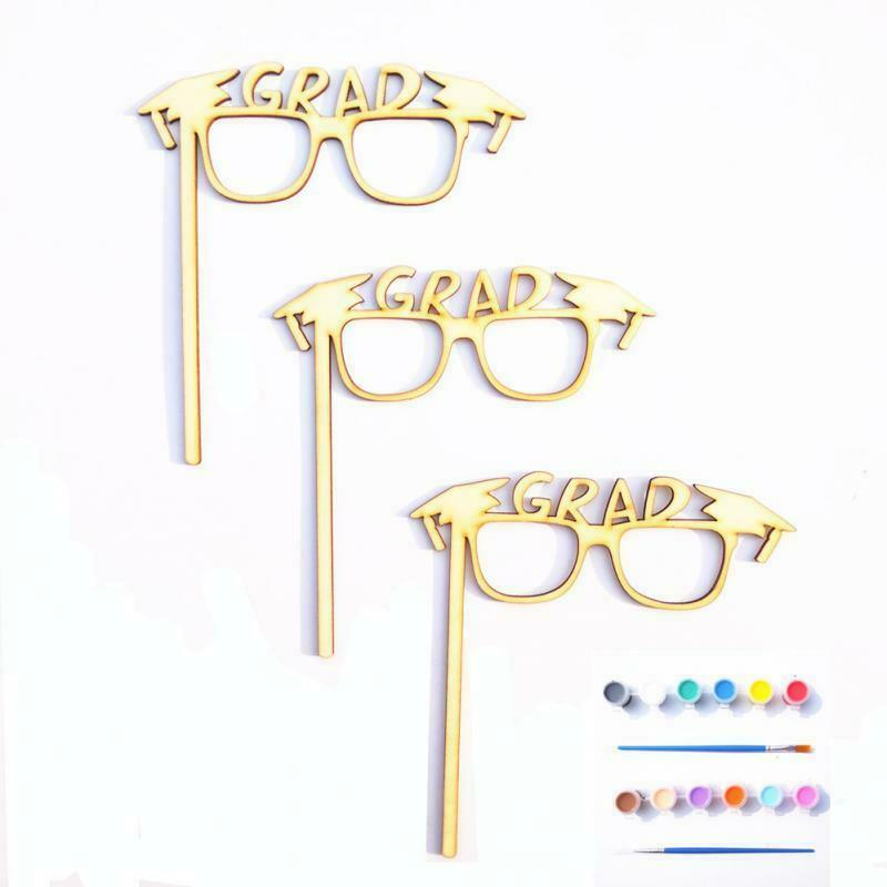 10 Pieces Graduation   GRAD Glasses Party Photo Booth Prop MDF DIY Craft